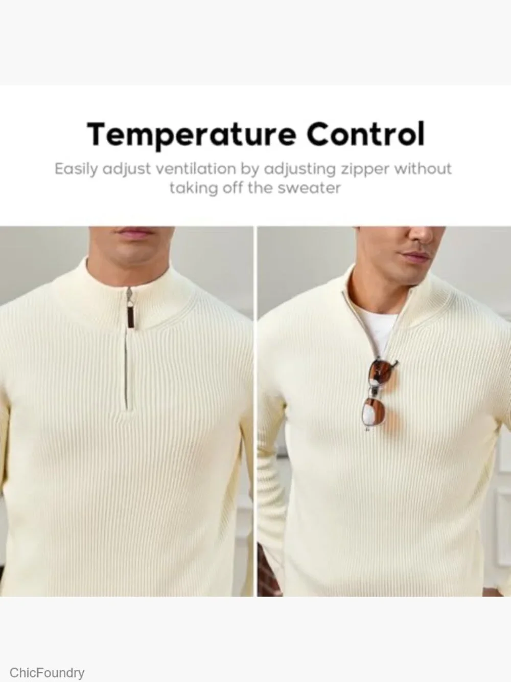 Men's Quarter Zip Sweater, Mock Neck Knit Pullover Lightweight Regular Fit Long